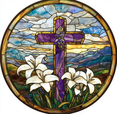Easter Sign, Stained Glass Religious Sign, DCO-12917, Sign For Wreath, 10x10